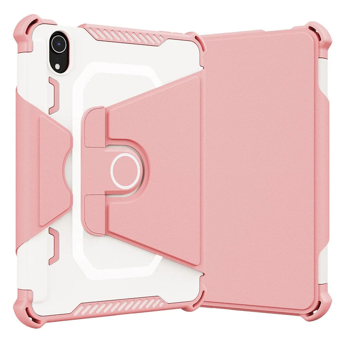 For iPad mini (2024) / mini (2021) Tablet Case 360-Degree Rotation Armor Leather Stand Tablet Cover with Auto Wake / Sleep - Pink - 2