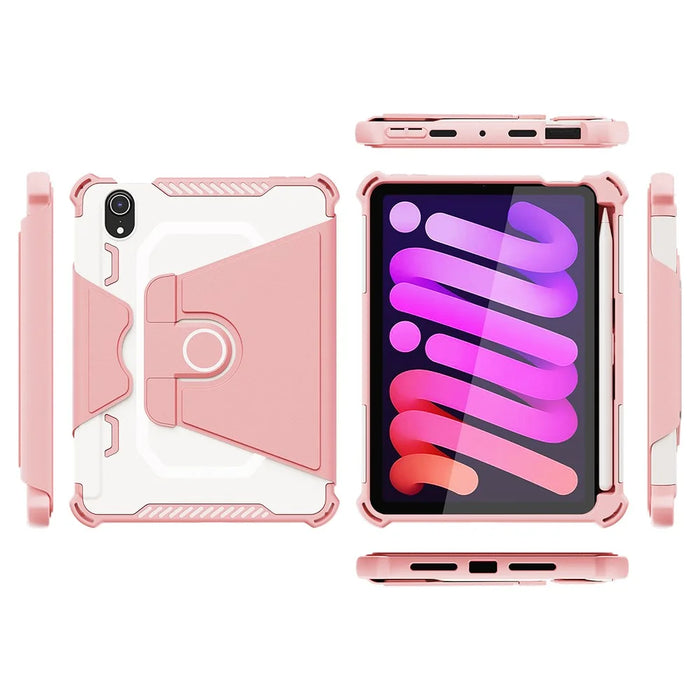For iPad mini (2024) / mini (2021) Tablet Case 360-Degree Rotation Armor Leather Stand Tablet Cover with Auto Wake / Sleep - Pink - 3