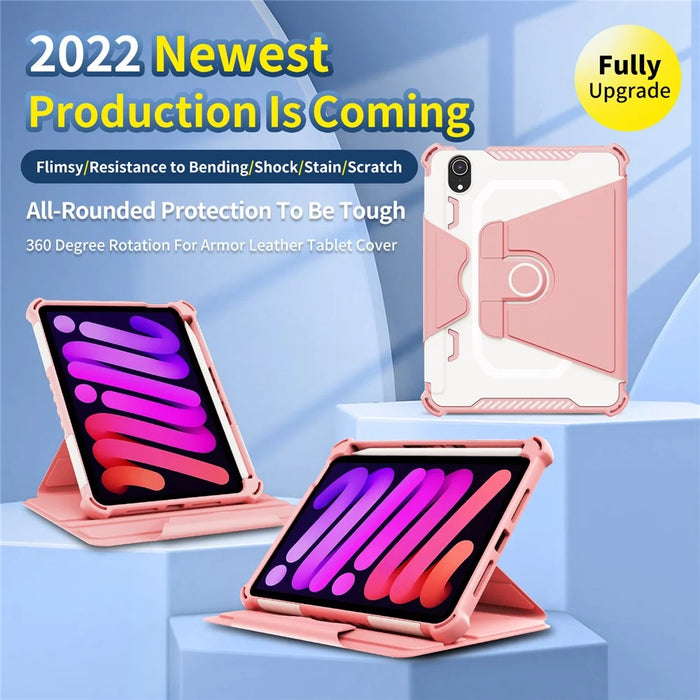 For iPad mini (2024) / mini (2021) Tablet Case 360-Degree Rotation Armor Leather Stand Tablet Cover with Auto Wake / Sleep - Pink - 4