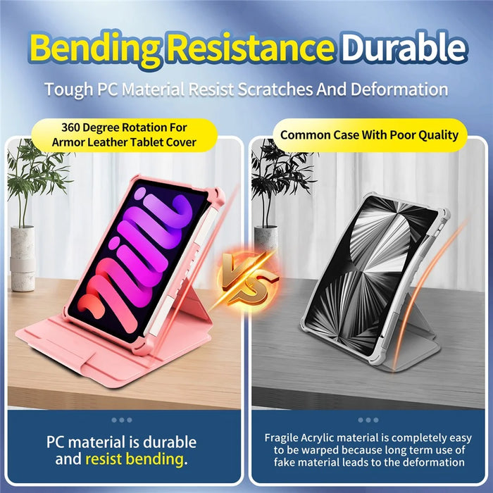 For iPad mini (2024) / mini (2021) Tablet Case 360-Degree Rotation Armor Leather Stand Tablet Cover with Auto Wake / Sleep - Pink - 5