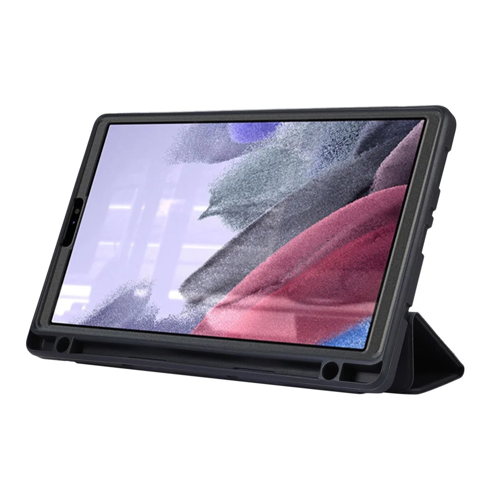 For Samsung Galaxy Tab A7 Lite 8.7-inch PU Leather Tri-Fold Stand Case Solid Color Tablet Cover with Pencil Slot - Blue - 3