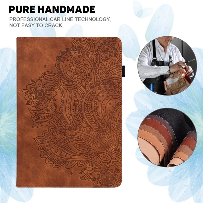For Samsung Galaxy Tab S6 PU Leather Tablet Case Flower Imprinting Cover with Stand Card Holder - Brown - 5