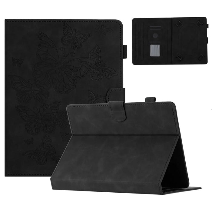 Butterfly Imprinted Stand Case for 10-inch Tablet, Card Holder PU Leather Tablet Cover - Black - 1