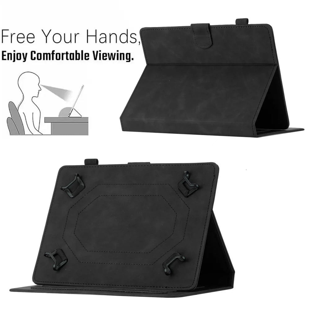 Butterfly Imprinted Stand Case for 10-inch Tablet, Card Holder PU Leather Tablet Cover - Black - 5