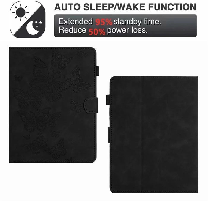 Butterfly Imprinted Stand Case for 10-inch Tablet, Card Holder PU Leather Tablet Cover - Black - 6