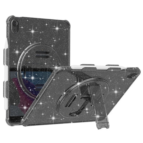 For iPad (2025) / 10.9 (2022) Kickstand Glitter Case Shockproof Hard PC Soft TPU Tablet Cover - Sparkly Black - 1