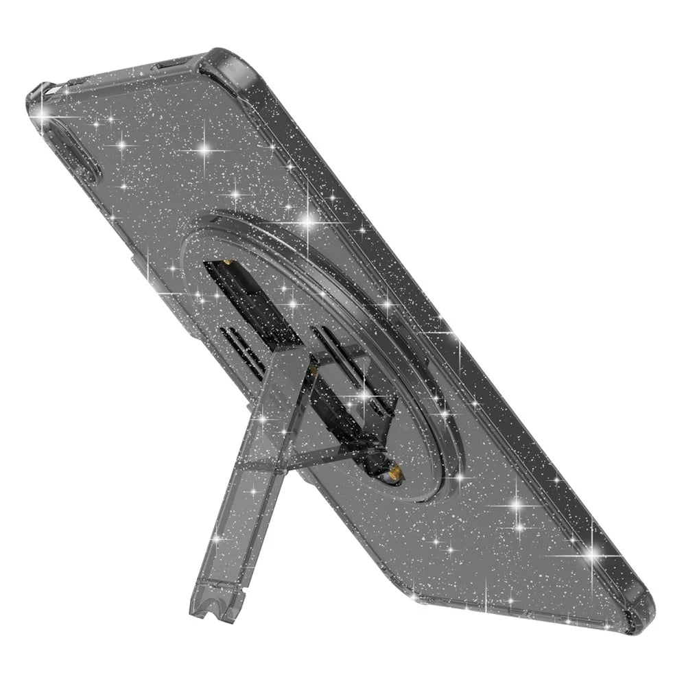 For iPad (2025) / 10.9 (2022) Kickstand Glitter Case Shockproof Hard PC Soft TPU Tablet Cover - Sparkly Black - 3