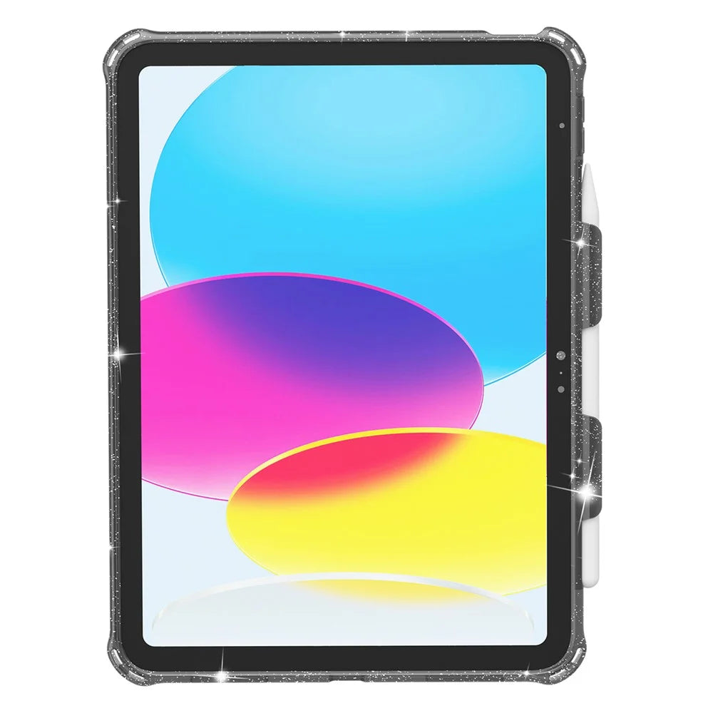 For iPad (2025) / 10.9 (2022) Kickstand Glitter Case Shockproof Hard PC Soft TPU Tablet Cover - Sparkly Black - 4