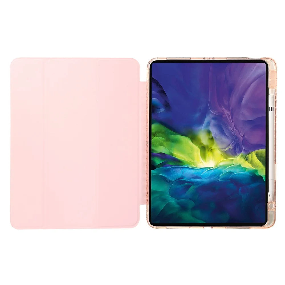 For iPad Pro 12.9-inch (2018) / (2020) / (2021) / (2022) Trifold Stand Tablet Case PU Leather + Clear Acrylic Shell - Pink - 3