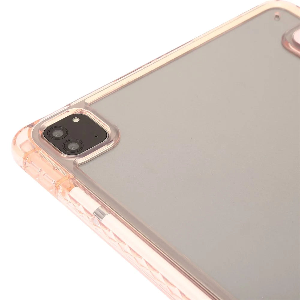 For iPad Pro 12.9-inch (2018) / (2020) / (2021) / (2022) Trifold Stand Tablet Case PU Leather + Clear Acrylic Shell - Pink - 6