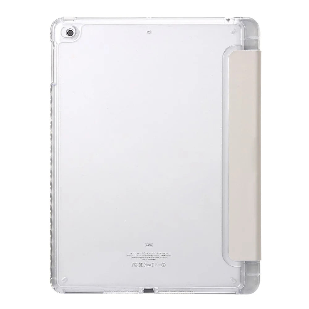 Trifold Stand Tablet Case for iPad Air (2013) / Air 2 / iPad 9.7-inch (2017) / (2018) PU Leather + Clear Acrylic Cover - Beige - 3