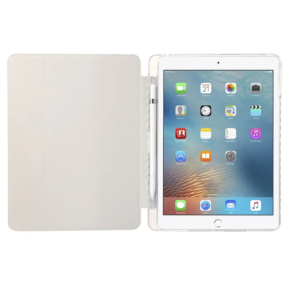 Trifold Stand Tablet Case for iPad Air (2013) / Air 2 / iPad 9.7-inch (2017) / (2018) PU Leather + Clear Acrylic Cover - Beige - 5
