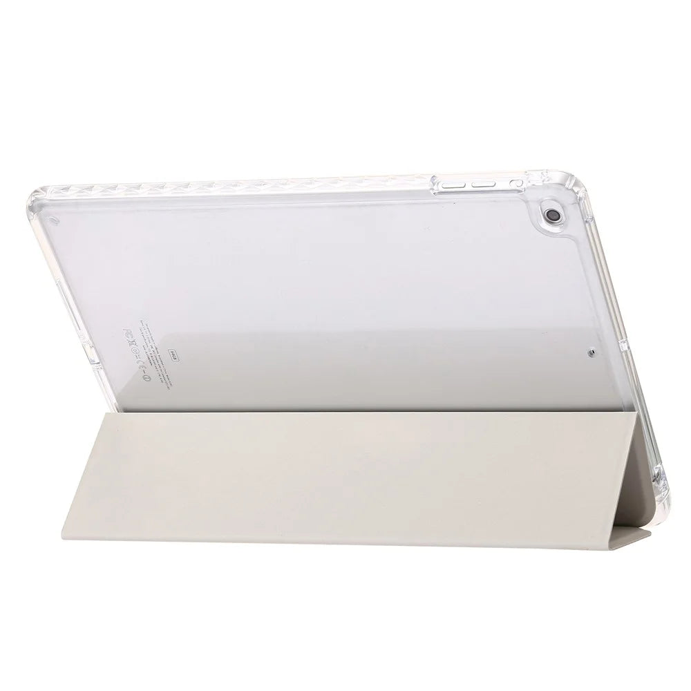 Trifold Stand Tablet Case for iPad Air (2013) / Air 2 / iPad 9.7-inch (2017) / (2018) PU Leather + Clear Acrylic Cover - Beige - 6