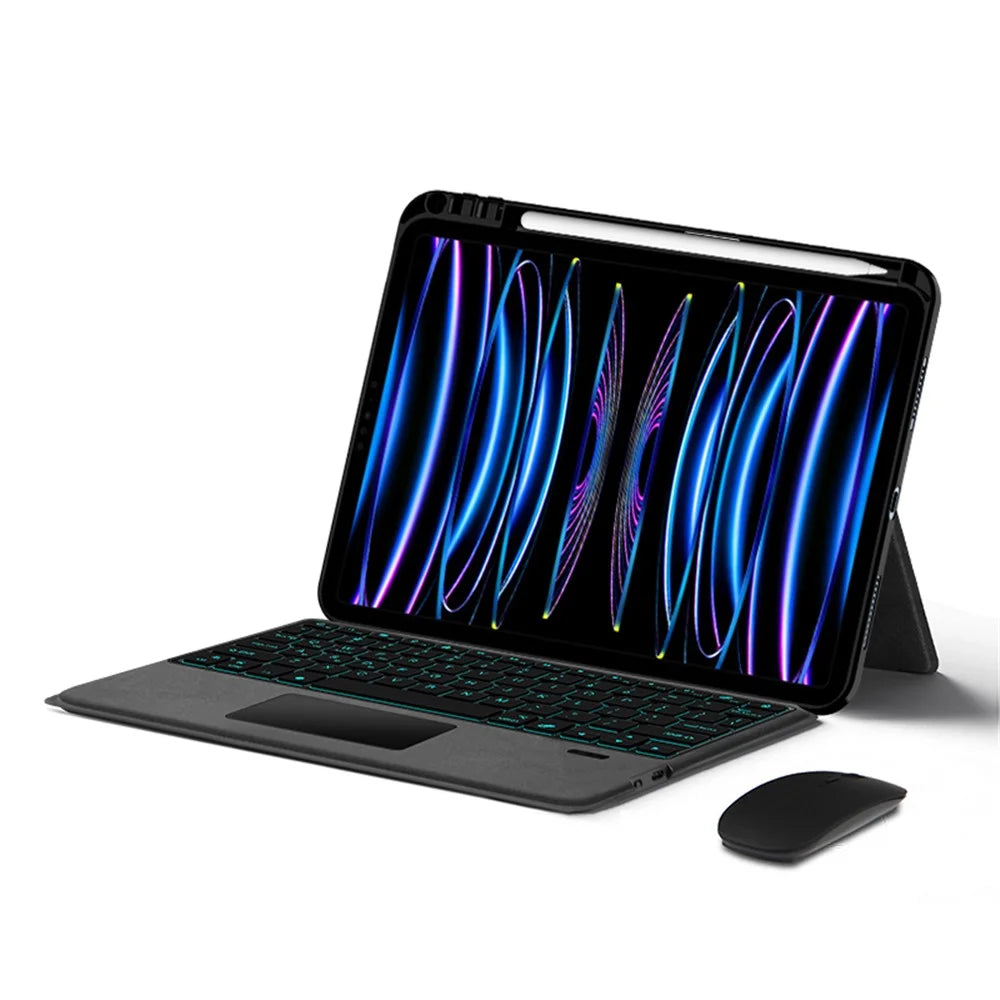 For iPad Pro 11 (2020) / (2021) / (2022) Leather Case + Touchpad Bluetooth-compatible Keyboard with Backlit - 3