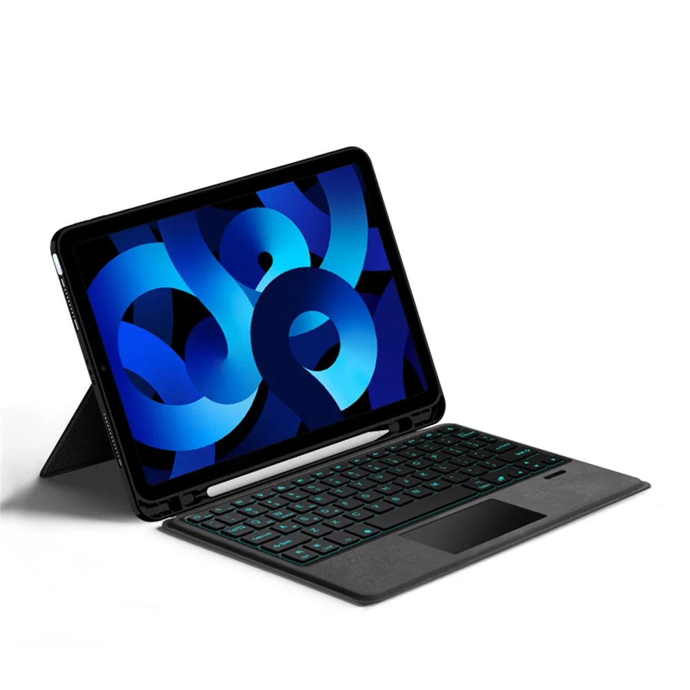 For iPad Air (2020) / (2022) Leather Case + Touchpad Bluetooth-compatible Keyboard with Backlit - 2