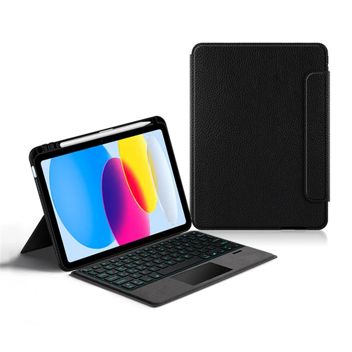 For iPad (2025) / 10.9 (2022) Leather Case + Touchpad Bluetooth-Compatible Keyboard with Backlit - 1