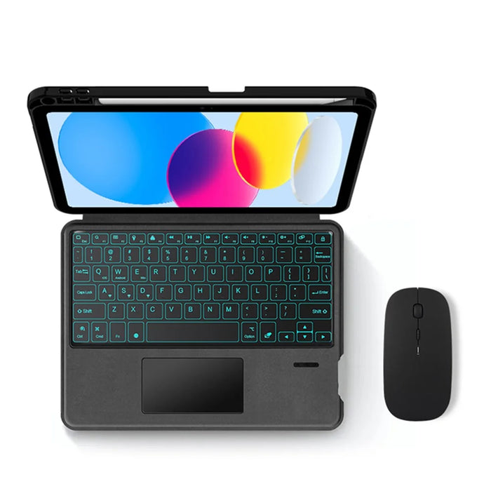 For iPad (2025) / 10.9 (2022) Leather Case + Touchpad Bluetooth-Compatible Keyboard with Backlit - 3