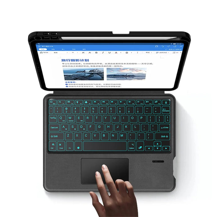 For iPad (2025) / 10.9 (2022) Leather Case + Touchpad Bluetooth-Compatible Keyboard with Backlit - 5