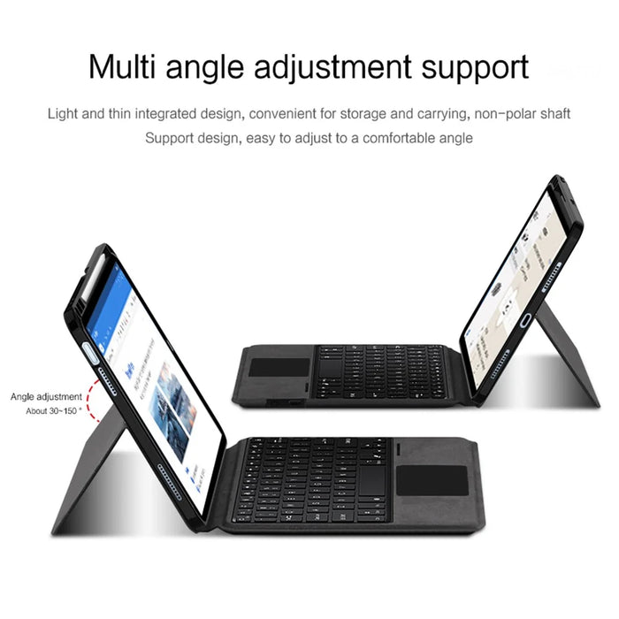 For iPad (2025) / 10.9 (2022) Leather Case + Touchpad Bluetooth-Compatible Keyboard with Backlit - 7
