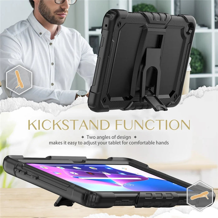 For Lenovo Tab M10 (Gen 3) TB-328F Anti-Scratch Silicone+PC Tablet Case Kickstand Cover with Strap - Black - 4