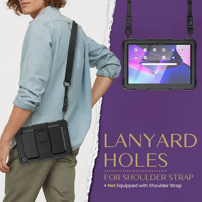 For Lenovo Tab M10 (Gen 3) TB-328F Anti-Scratch Silicone+PC Tablet Case Kickstand Cover with Strap - Black - 7