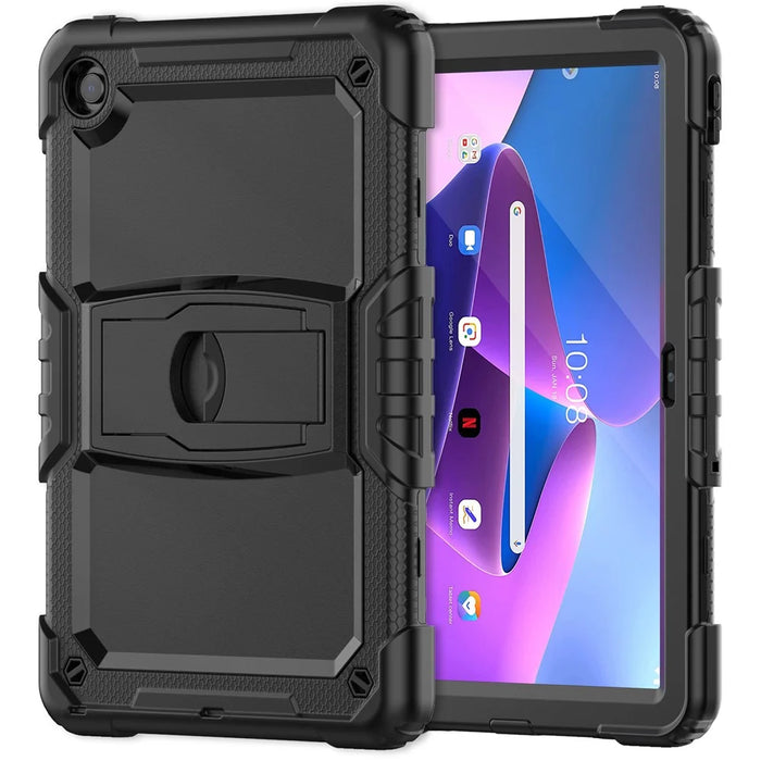 For Lenovo Tab M10 Plus (3rd Gen) 125FU / 128FU / Xiaoxin Pad 2022 10.6 inch Silicone+PC Tablet Cover Kickstand Case with Strap - Black - 2