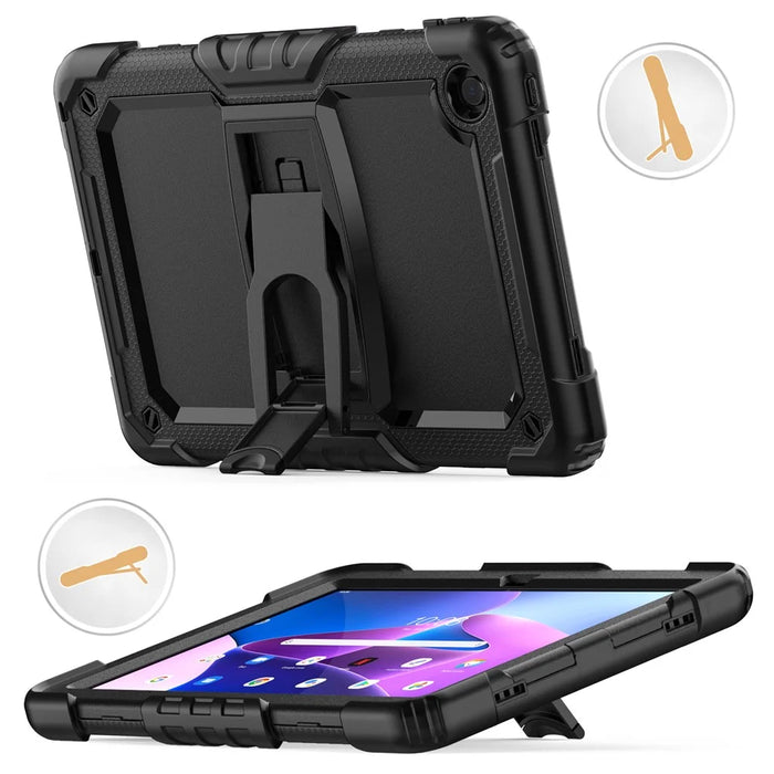 For Lenovo Tab M10 Plus (3rd Gen) 125FU / 128FU / Xiaoxin Pad 2022 10.6 inch Silicone+PC Tablet Cover Kickstand Case with Strap - Black - 3