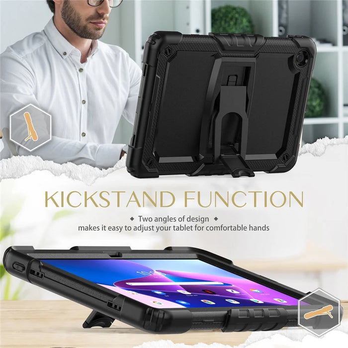 For Lenovo Tab M10 Plus (3rd Gen) 125FU / 128FU / Xiaoxin Pad 2022 10.6 inch Silicone+PC Tablet Cover Kickstand Case with Strap - Black - 4