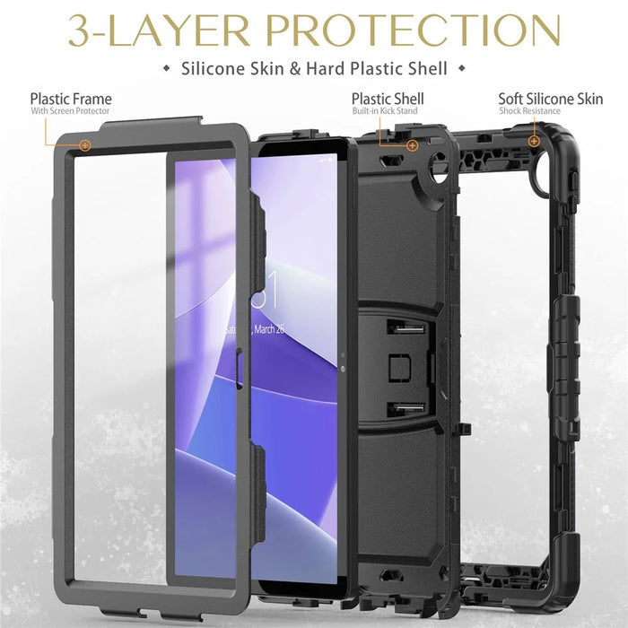 For Lenovo Tab M10 Plus (3rd Gen) 125FU / 128FU / Xiaoxin Pad 2022 10.6 inch Silicone+PC Tablet Cover Kickstand Case with Strap - Black - 6