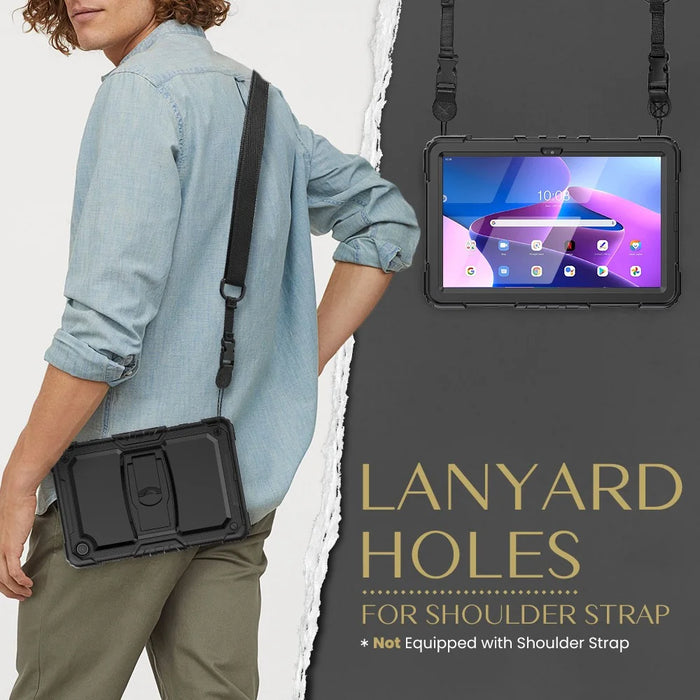 For Lenovo Tab M10 Plus (3rd Gen) 125FU / 128FU / Xiaoxin Pad 2022 10.6 inch Silicone+PC Tablet Cover Kickstand Case with Strap - Black - 7