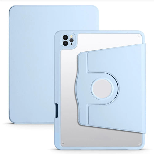 For iPad Pro 12.9-inch (2018) / (2020) / (2021) / (2022) PU Leather Cover Rotary Kickstand Acrylic Tablet Case with Pen Holder - Baby Blue - 1