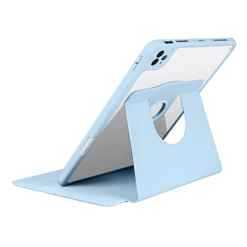For iPad Pro 12.9-inch (2018) / (2020) / (2021) / (2022) PU Leather Cover Rotary Kickstand Acrylic Tablet Case with Pen Holder - Baby Blue - 3