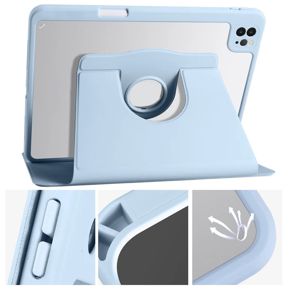 For iPad Pro 12.9-inch (2018) / (2020) / (2021) / (2022) PU Leather Cover Rotary Kickstand Acrylic Tablet Case with Pen Holder - Baby Blue - 5