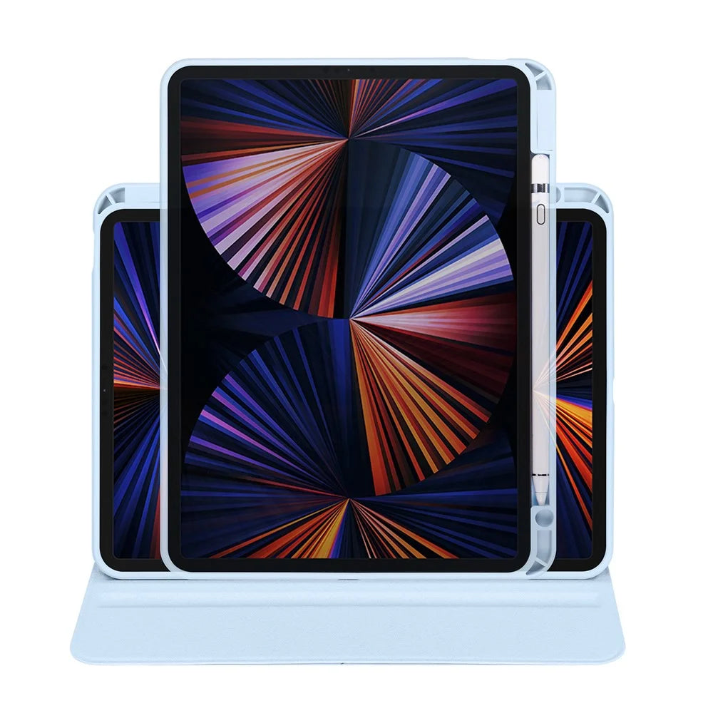 For iPad Pro 12.9-inch (2018) / (2020) / (2021) / (2022) PU Leather Cover Rotary Kickstand Acrylic Tablet Case with Pen Holder - Baby Blue - 7