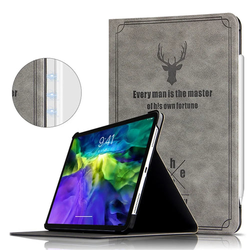For iPad Pro 11 (2020) / (2021) / (2022) Stand Tablet Case PU Leather Anti-drop Tablet Cover - Grey - 1