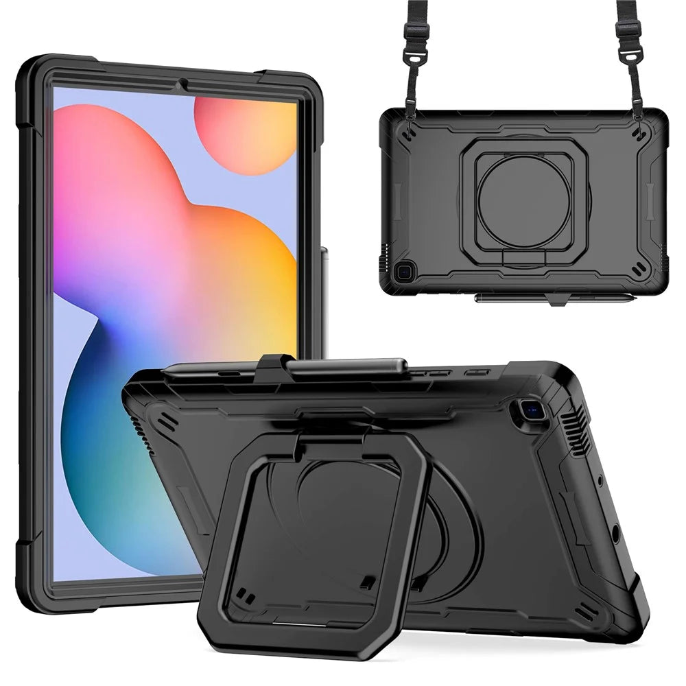For Samsung Galaxy Tab S6 Lite (2024) / S6 Lite (2022) / S6 Lite (2020) SM-P610 P615 P613 P617 P619 Silicone+PC Kickstand Cover - Black+Black - 1