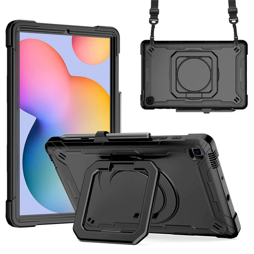 For Samsung Galaxy Tab S6 Lite (2024) / S6 Lite (2022) / S6 Lite (2020) SM-P610 P615 P613 P617 P619 Silicone+PC Kickstand Cover - Black+Black - 1