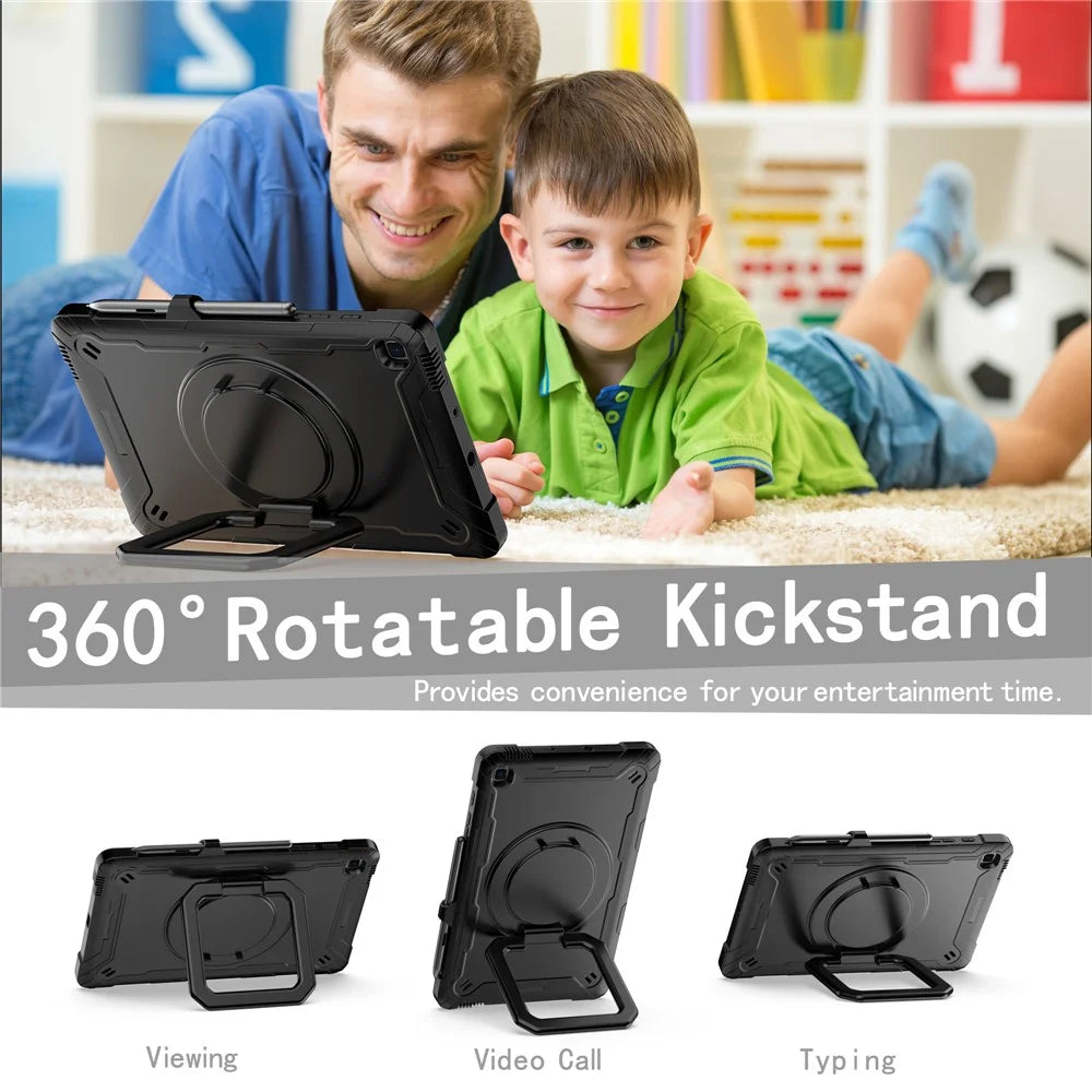 For Samsung Galaxy Tab S6 Lite (2024) / S6 Lite (2022) / S6 Lite (2020) SM-P610 P615 P613 P617 P619 Silicone+PC Kickstand Cover - Black+Black - 2