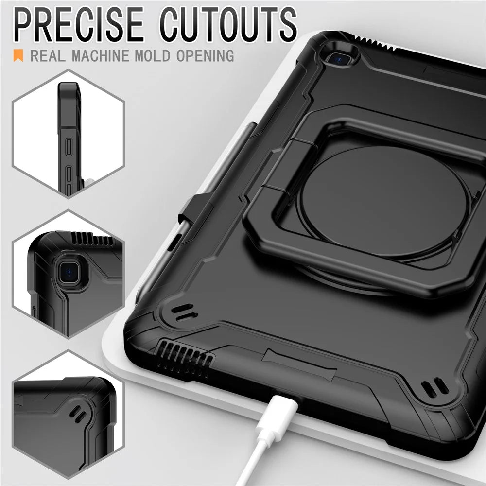 For Samsung Galaxy Tab S6 Lite (2024) / S6 Lite (2022) / S6 Lite (2020) SM-P610 P615 P613 P617 P619 Silicone+PC Kickstand Cover - Black+Black - 4