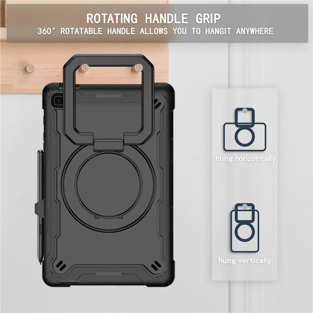 For Samsung Galaxy Tab S6 Lite (2024) / S6 Lite (2022) / S6 Lite (2020) SM-P610 P615 P613 P617 P619 Silicone+PC Kickstand Cover - Black+Black - 5