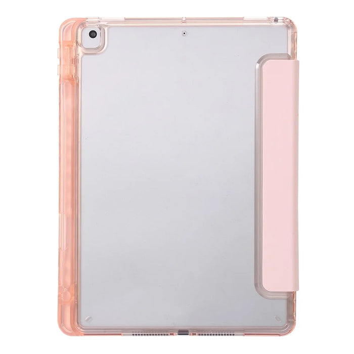 For iPad 10.2 (2021) / (2020) / (2019) Tri-fold Stand Tablet Case PU Leather Transparent Acrylic Tablet Cover - Pink - 6