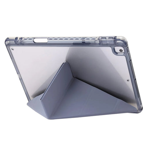 For iPad 10.2 (2021) / (2020) / (2019) Tablet Case Origami Tri-fold Stand PU Leather+Clear Acrylic Cover - Purple - 2