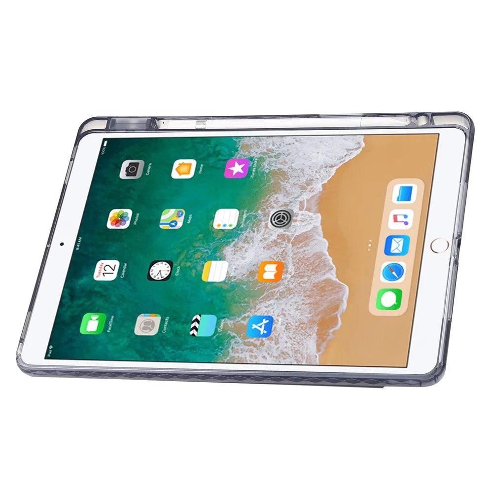 For iPad 10.2 (2021) / (2020) / (2019) Tablet Case Origami Tri-fold Stand PU Leather+Clear Acrylic Cover - Purple - 3