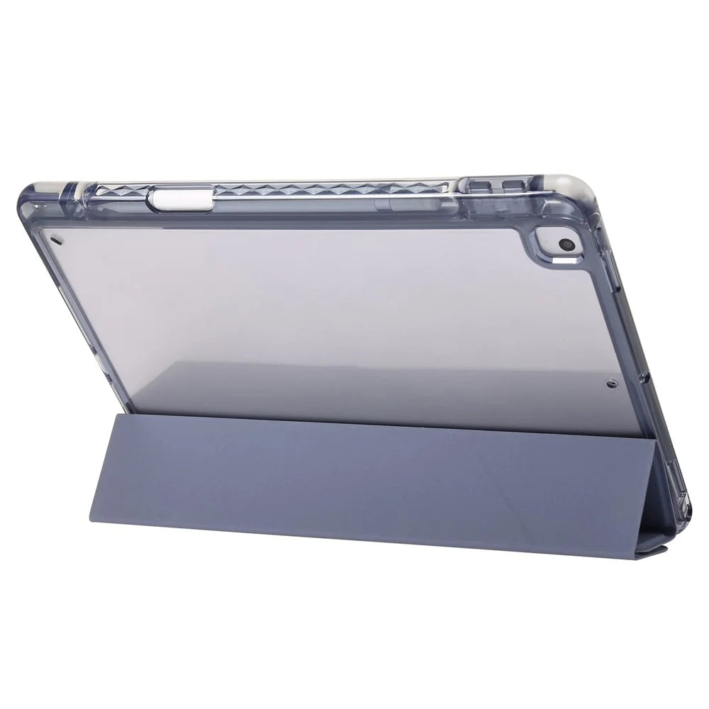 For iPad 10.2 (2021) / (2020) / (2019) Tablet Case Origami Tri-fold Stand PU Leather+Clear Acrylic Cover - Purple - 4