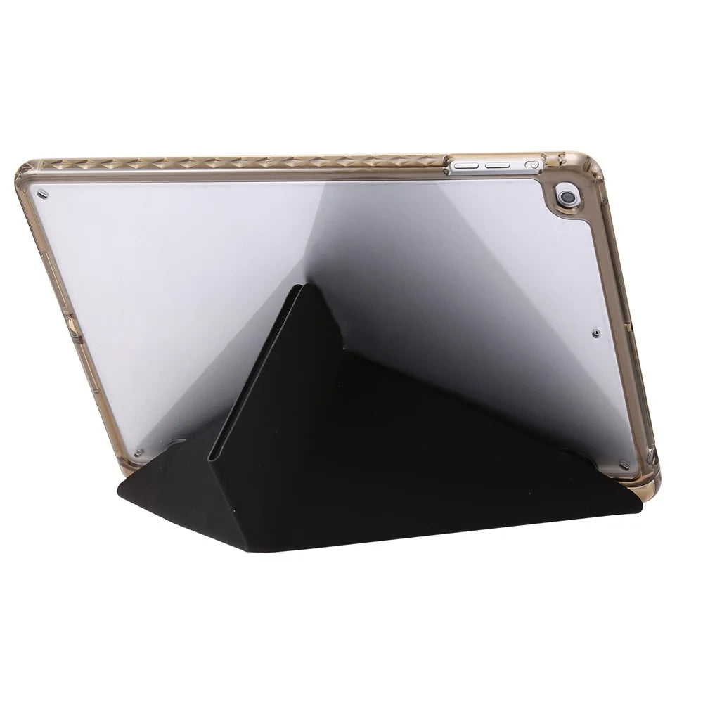 For iPad Air (2013) / Air 2 / iPad 9.7-inch (2017) / (2018) Leather+Clear Acrylic Tablet Case Origami Tri-fold Stand Tablet Cover - Black - 2