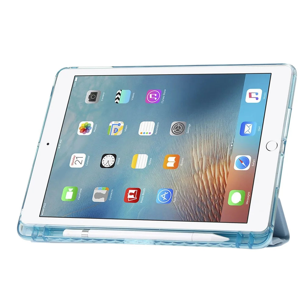 For iPad Air (2013) / Air 2 / iPad 9.7-inch (2017) / (2018) Leather+Clear Acrylic Tablet Case Origami Tri-fold Stand Tablet Cover - Black - 3