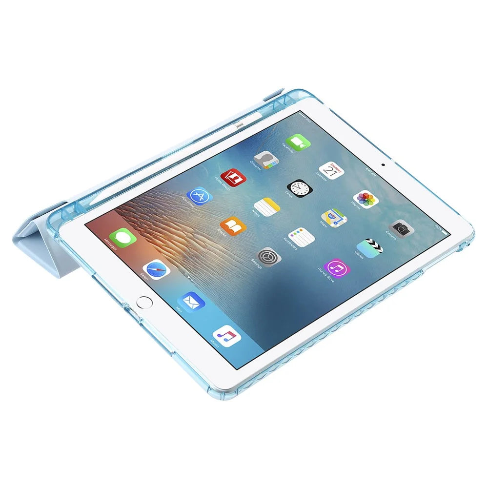 For iPad Air (2013) / Air 2 / iPad 9.7-inch (2017) / (2018) Leather+Clear Acrylic Tablet Case Origami Tri-fold Stand Tablet Cover - Black - 4