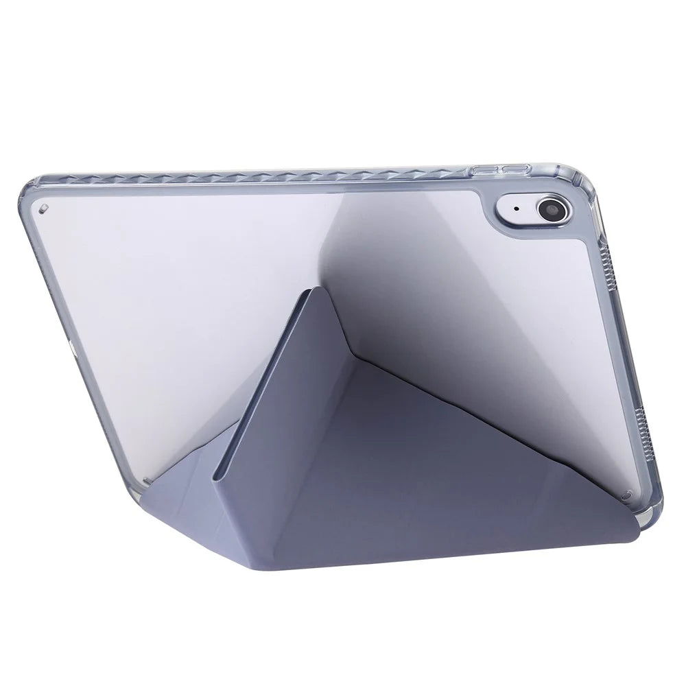 Origami Tri-Fold Stand Tablet Cover for iPad (2025) / 10.9 (2022) PU Leather + Transparent Acrylic Case - Purple - 2