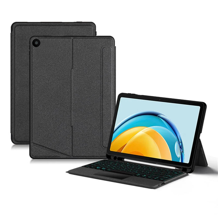 For Huawei MatePad SE 10.4-inch Leather Case + Bluetooth-compatible Keyboard with Backlight Trackpad - Black - 1