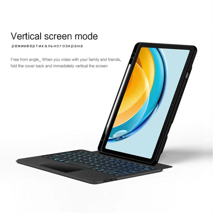 For Huawei MatePad SE 10.4-inch Leather Case + Bluetooth-compatible Keyboard with Backlight Trackpad - Black - 5